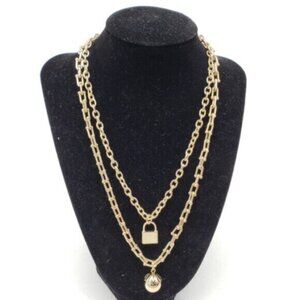 Elegant Horse Shoe Stainless Steel Gold Plated Padlock Double Chain